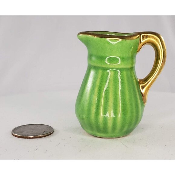 Pottery Pitcher Miniature Green Gold - Picture 2 of 7
